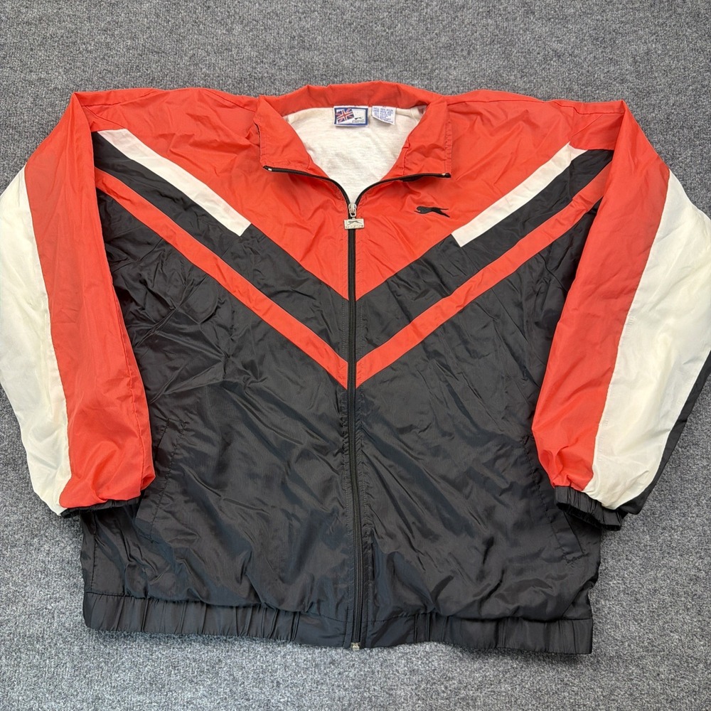 Vintage‎ 90s Slazenger Windbreaker Jacket XL Red White Chevron Colorblock Nylon